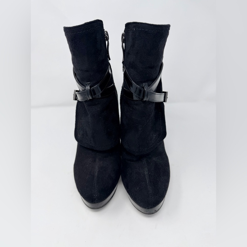 Elegant and Comfortable Black Suede Ancle Booties with black  rhinestones size 8
